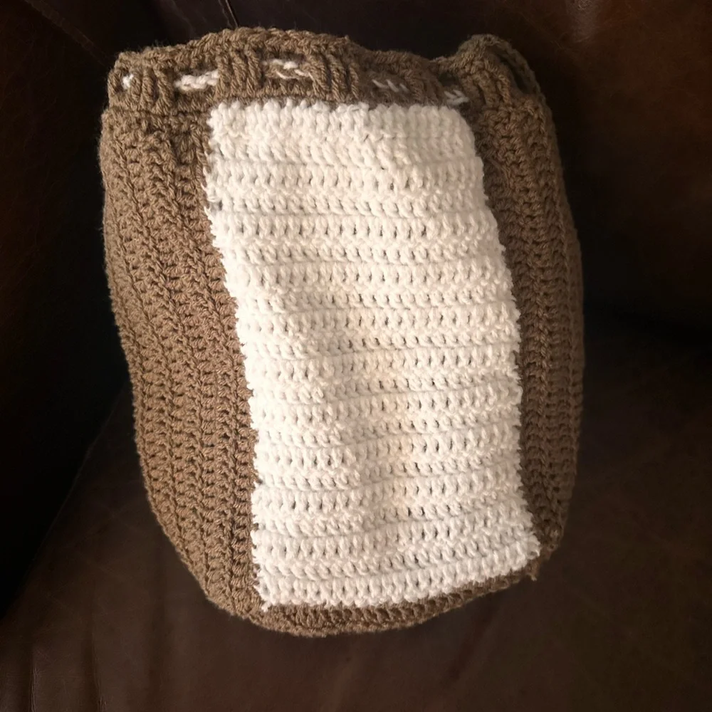 Handcrafted bohemian style hobo hand knit crochet bucket handbag tote purse